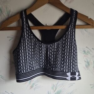 Under Armour Black & White Logo Sports Bra Compression Heatgear Size Large